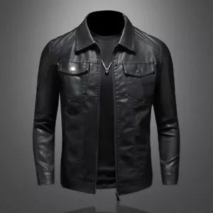 Men’s PU Leather Motorcycle Jacket – Waterproof, Thick, Slim Fit Lapel Jacket