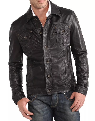 Men's High Glamor Leather Jacket Stylish Motorcycle Biker Coat