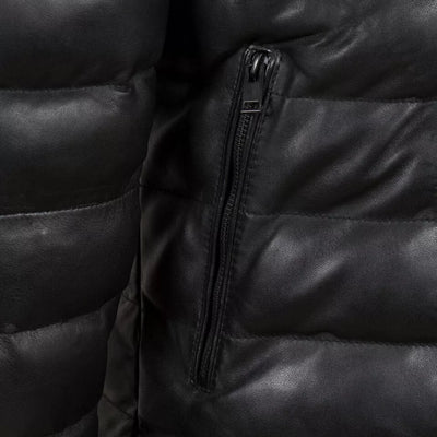 Men's Genuine Leather Puffer Jacket Winter Quilted Pure Lambskin Coat