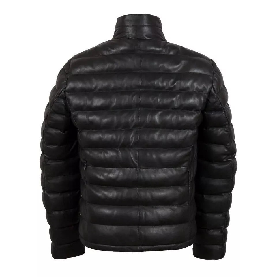 Men's Genuine Leather Puffer Jacket Winter Quilted Pure Lambskin Coat