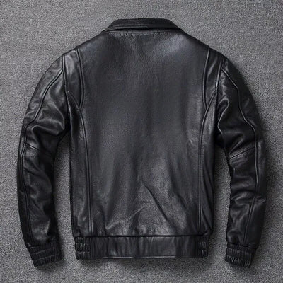 Men Black Motorcycle Flight Bomber Jacket Real Cowhide Leather Jacket