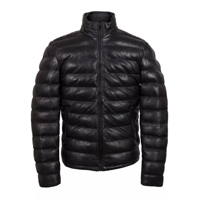 Men's Genuine Leather Puffer Jacket Winter Quilted Pure Lambskin Coat