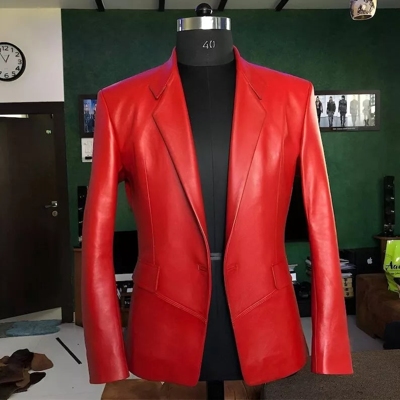 Men Handcrafted Leather Blazer Jacket Stylish Outerwear for Every Occasion Coat