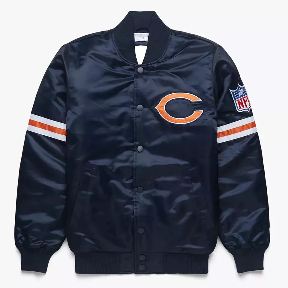 NFL Chicago Bears Navy Blue Satin Letterman Varsity Jacket