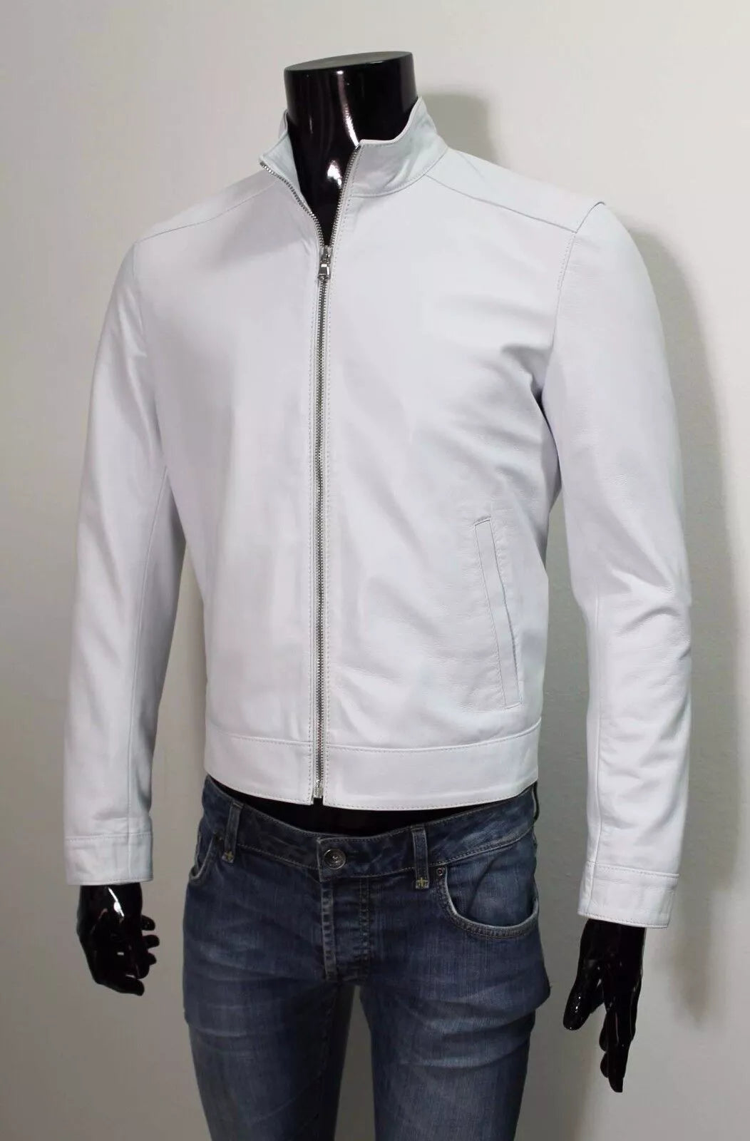 MEN HANDMADE GENUINE SOFT LAMBSKIN LEATHER JACKET WHITE COAT