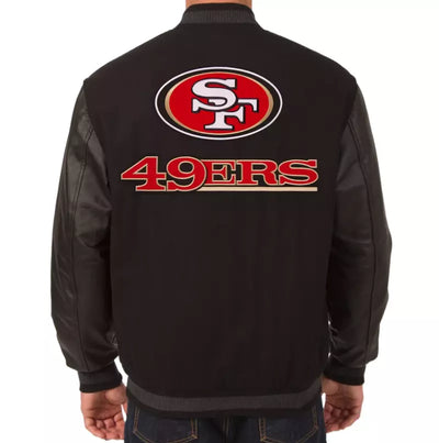 Letterman San Francisco 49ers Black Varsity Jacket with Leather Sleeves