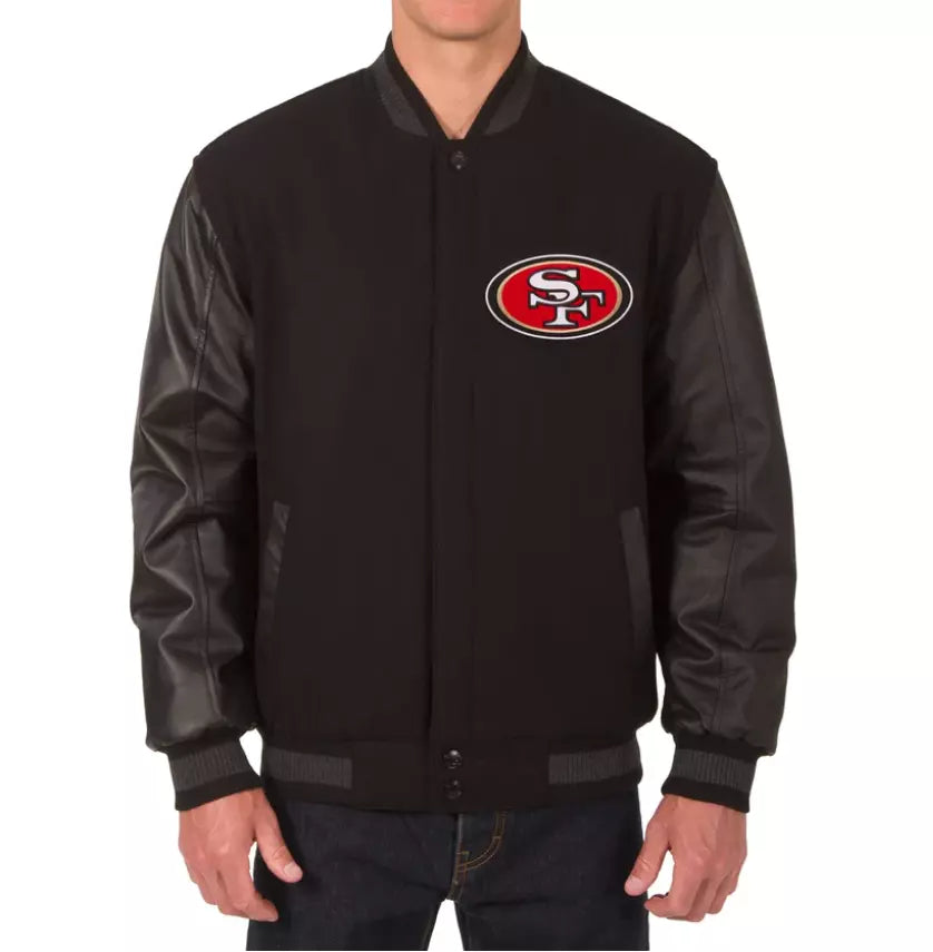 Letterman San Francisco 49ers Black Varsity Jacket with Leather Sleeves