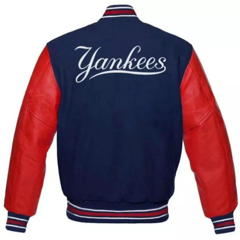 New York Yankees MLB Classic Letterman Varsity Jacket - Navy Blue & Red