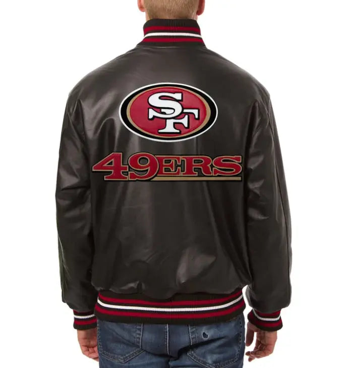 NFL San Francisco 49ers Black Letterman Varsity Jacket Real Lambskin Leather