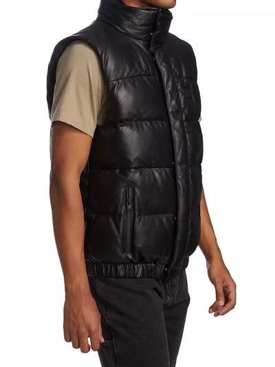 Men's Puffer Leather Waistcoat Black Padded Lambskin Leather Casual Vest