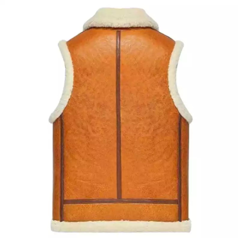 Men's brown Real Fur Vest Sleeveless Genuine Sheepskin Leather Jacket Coat