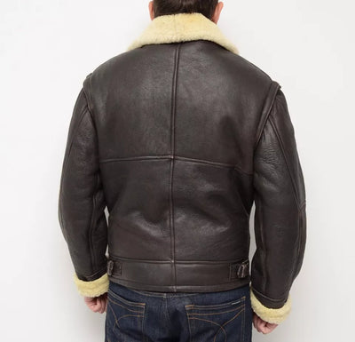 Men's Shearling B-3 Leather Sheepskin Brown Flight bomber Jacket