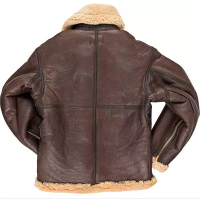 Men's RAF Aviator Pilot B3 Flying Bomber Shearling Fur brown Leather Jacket