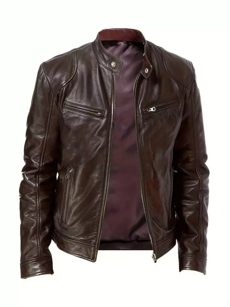 Cafe Racer Men's Leather Jacket Soft Sheep Skin Motorcycle Brown & Black Biker