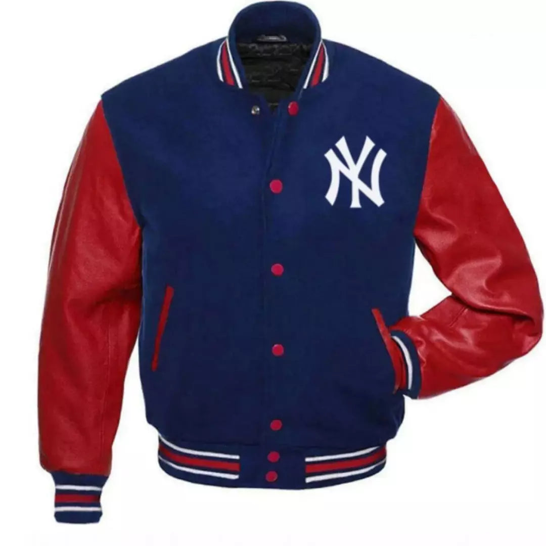 New York Yankees MLB Classic Letterman Varsity Jacket - Navy Blue & Red