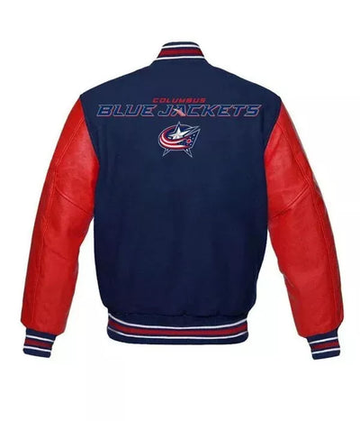 Columbus Blue Jackets Lettermen Varsity Jacket With Genuine Leather Sleeves