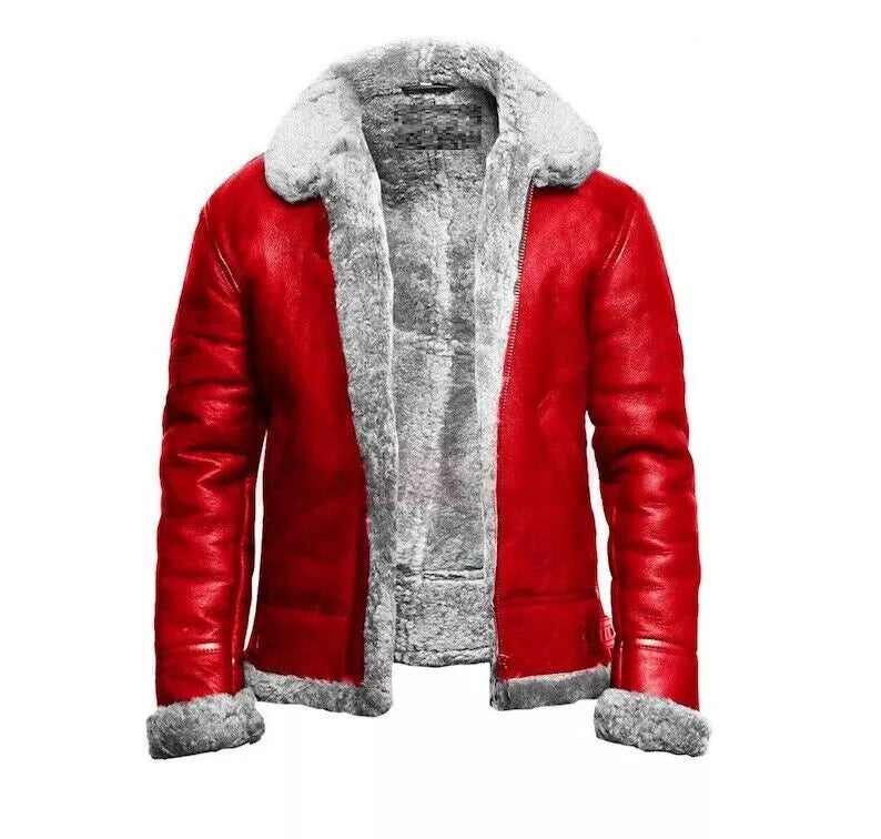 Red A2 Exquisite Coat Santa claus Chirstmas Fashion Leather Bomber Jacket