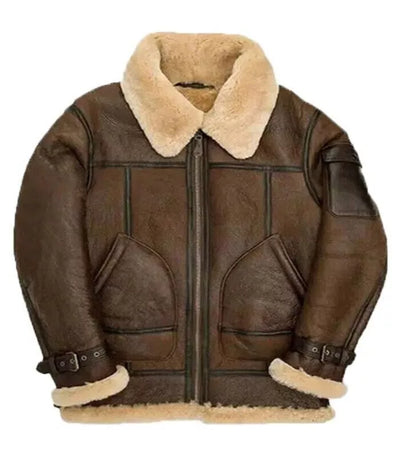 Men's Flying Pilot B3 Bomber Real Fur shearling Genuine Sheepskin Winter Coat