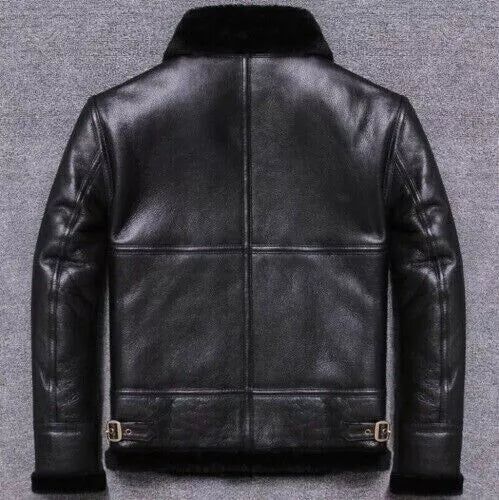 Men's Black RAF Flight B3 Bomber Aviator Real Sheepskin Shearling Leather Jacket