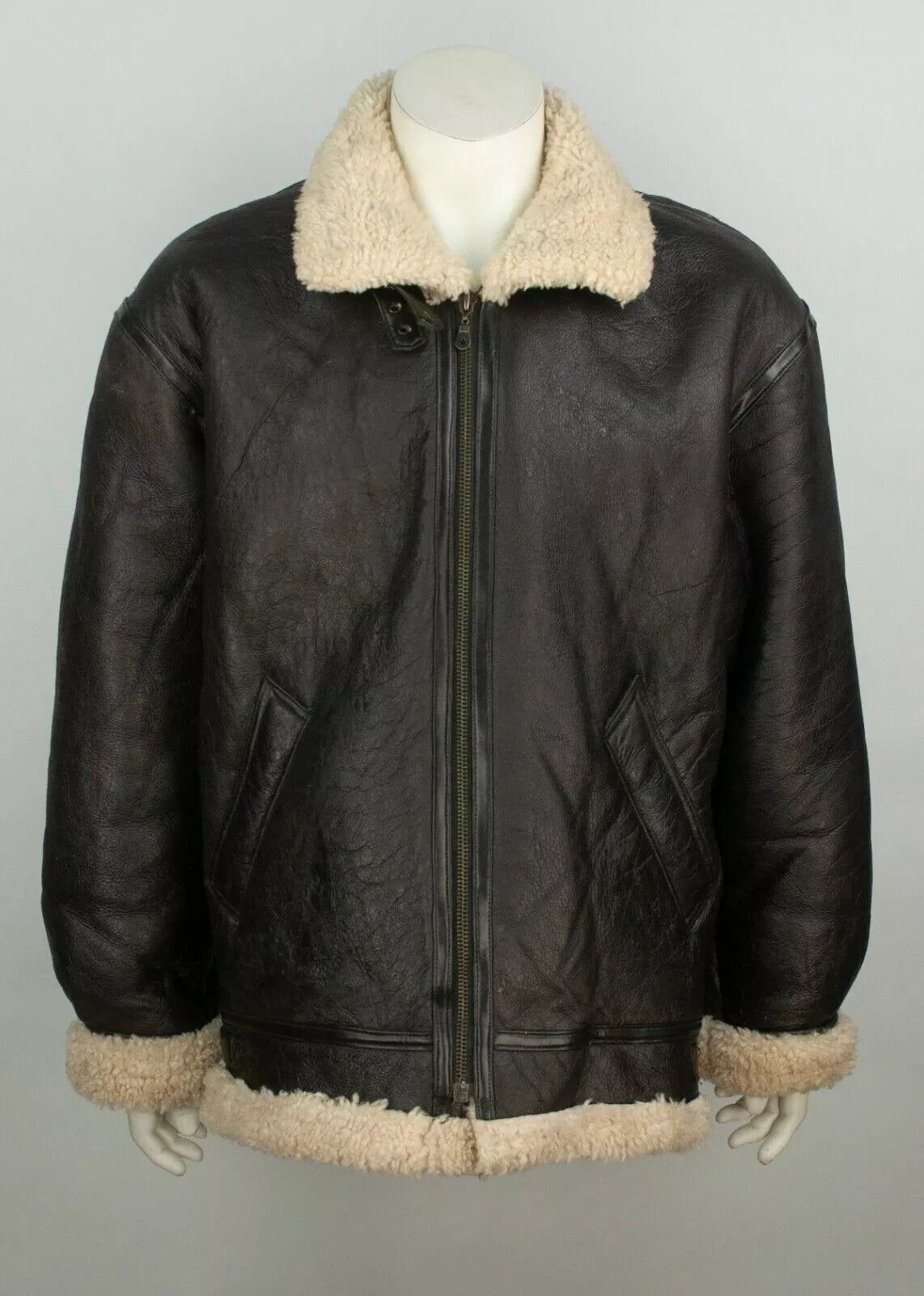 Men's B3 Winter Flight Aviator Black Fur Shearling Sheepskin Leather Jacket