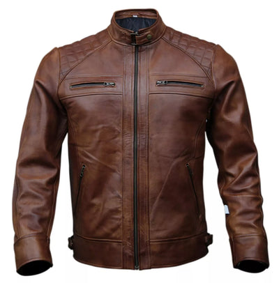 Men's Leather Jacket Genuine Sheep Skin Café racer Style Biker Black & Brown