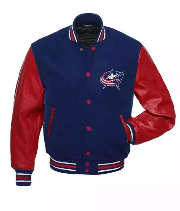 Columbus Blue Jackets Lettermen Varsity Jacket With Genuine Leather Sleeves