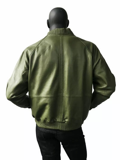 Men's Olive Green 100% Real Leather Jacket Designer Bomber Biker Handmade Coat