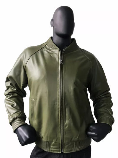 Men's Olive Green 100% Real Leather Jacket Designer Bomber Biker Handmade Coat