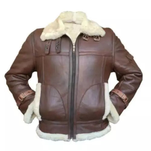 Men_s Aviator RAF B3 Fur Shearling Leather Bomber Flying Jacket Coat