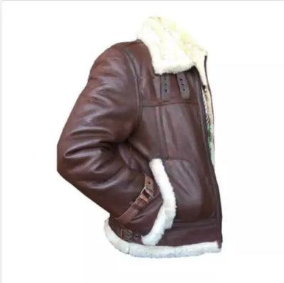 Men_s Aviator RAF B3 Fur Shearling Leather Bomber Flying Jacket Coat