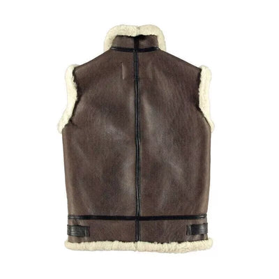 Men's Brown Aviator RAF B3 Shearling Bomber Real Sheepskin Leather Fur Vest