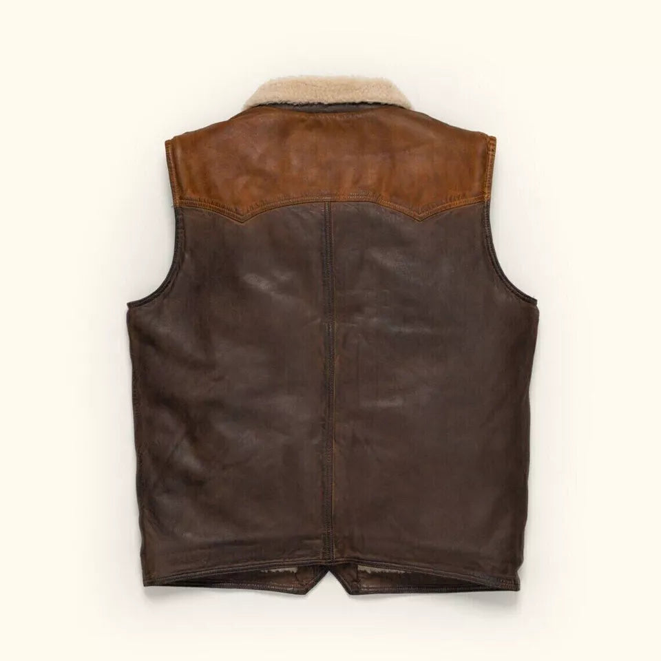 MENS SHEARLING AVIATOR B3 REAL SHEEPSKIN BOMBER FLYING BROWN LEATHER FUR VEST