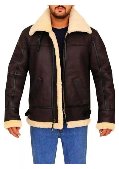 Mens Aviator RAF B3 Pilot Flying Bomber Real Shearling Lambskin Leather Jacket