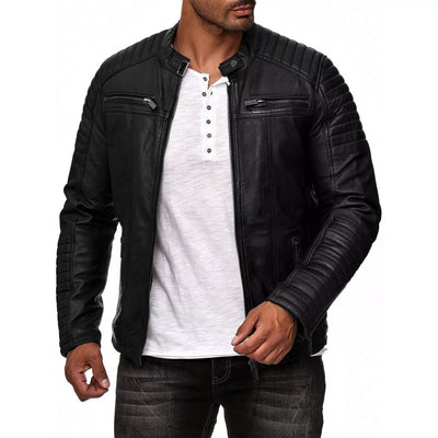 Men's Black Leather Jacket Coat Cafe Racer Style Genuine Soft Sheep Skin Biker