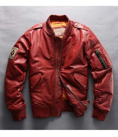 Casual Bomber Avirex Ace of Spades Leather Jacket with Patch