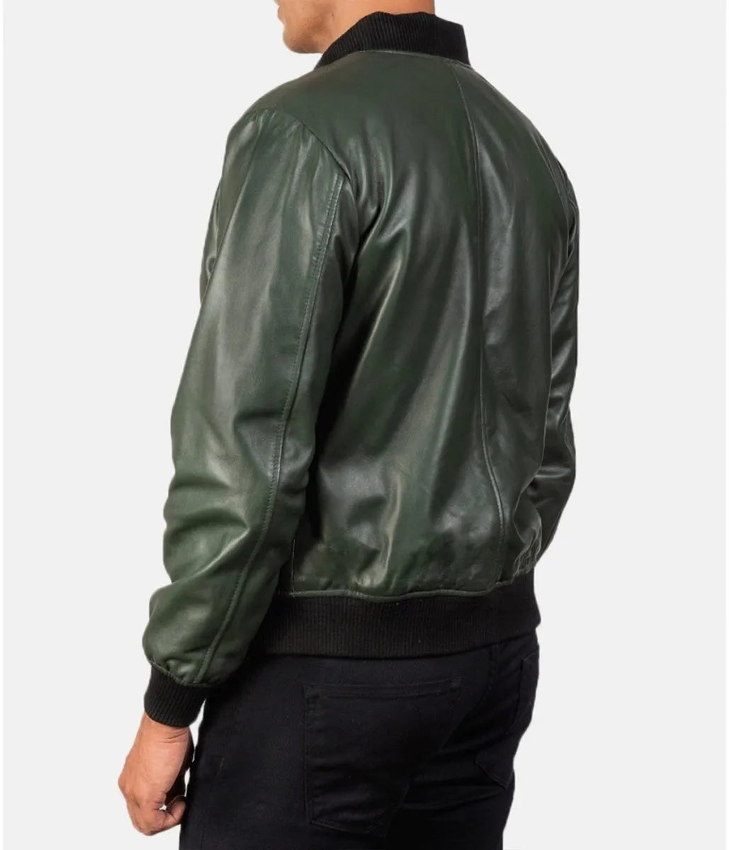 Men’s Bomber Casual Green Leather Jacket