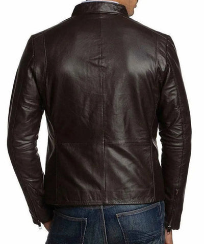 Men’s Simple Look Casual Wear Dark Brown Leather Jacket