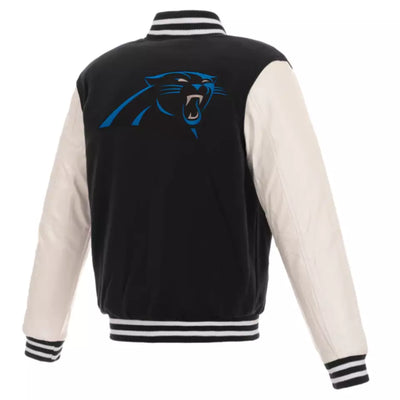 Carolina Panthers Letterman Varsity Jacket with Genuine Leather Sleeves