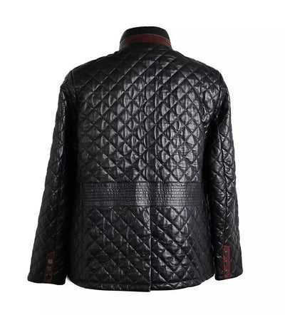Men Black Luxury Lambskin Leather jacket biker Quilted Coat gift for him Coat