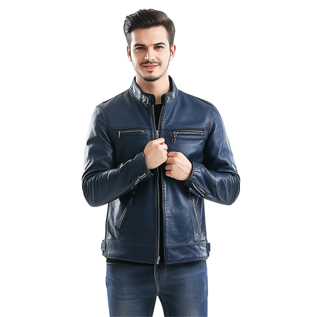 Men's Casual Leather Coat with Front Pockets - A1 Bomber Basic Genuine Leather Jacket