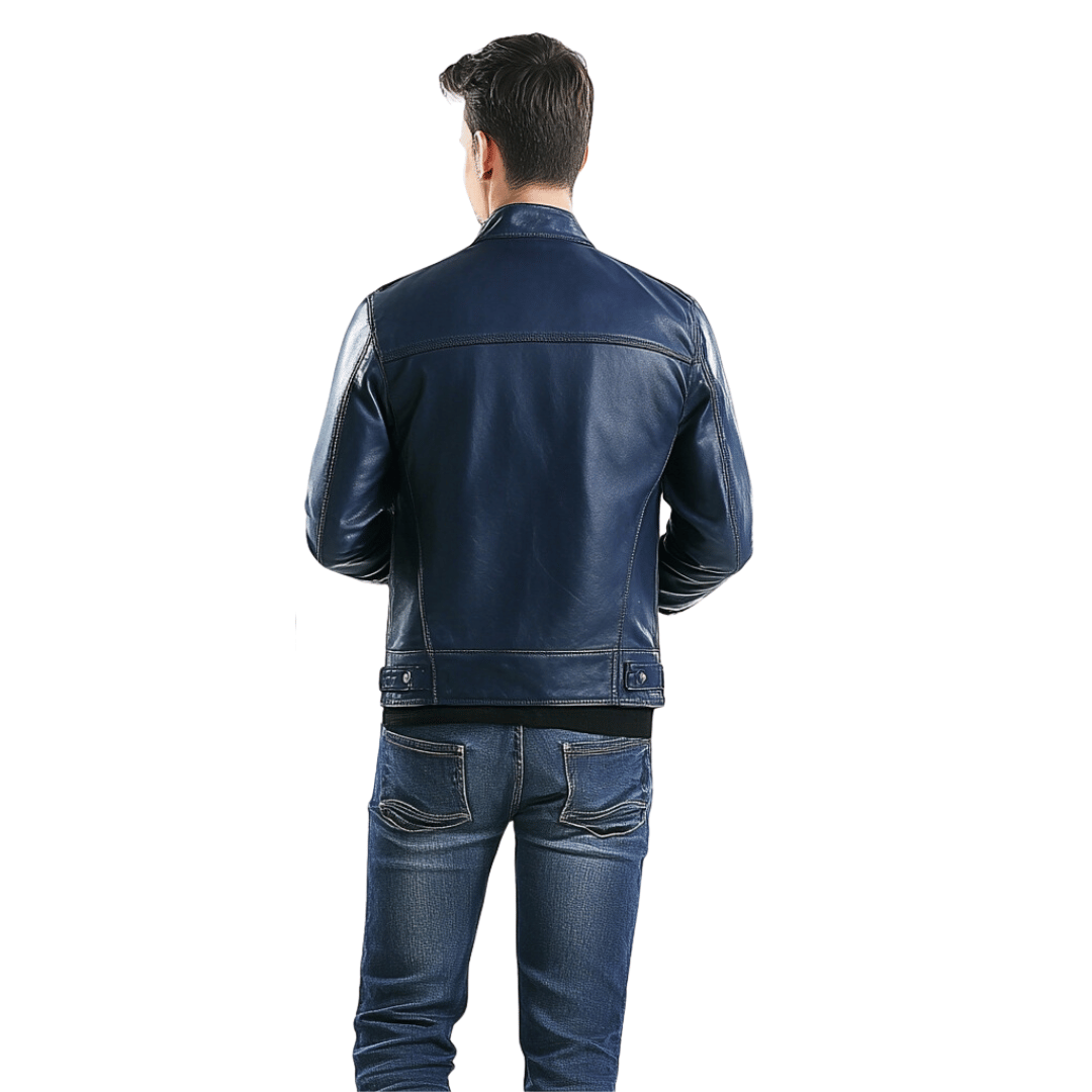 Men's Casual Leather Coat with Front Pockets - A1 Bomber Basic Genuine Leather Jacket