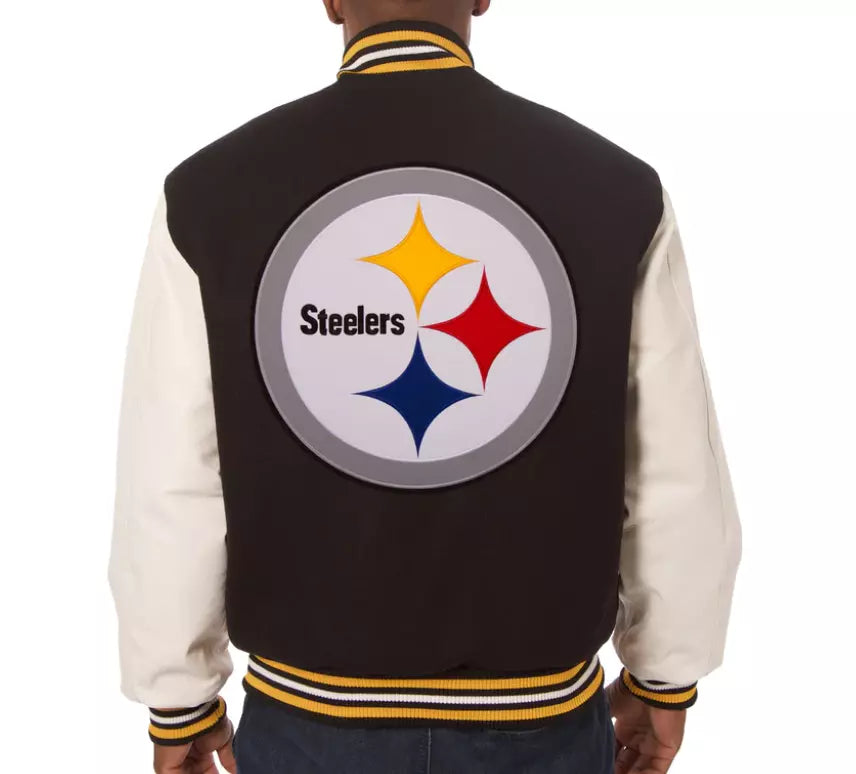 Letterman Pittsburgh Steelers Varsity Jacket Wool with Real Leather Sleeves -NFL