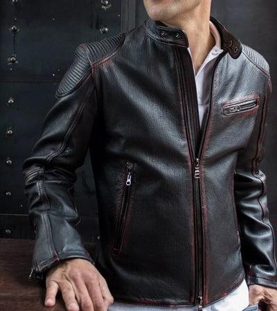 Men's Genuine Real Leather Jacket Motorcycle Black Biker Distressed Leather