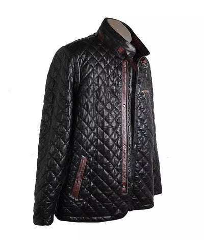 Men Black Luxury Lambskin Leather jacket biker Quilted Coat gift for him Coat