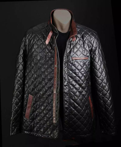 Men Black Luxury Lambskin Leather jacket biker Quilted Coat gift for him Coat
