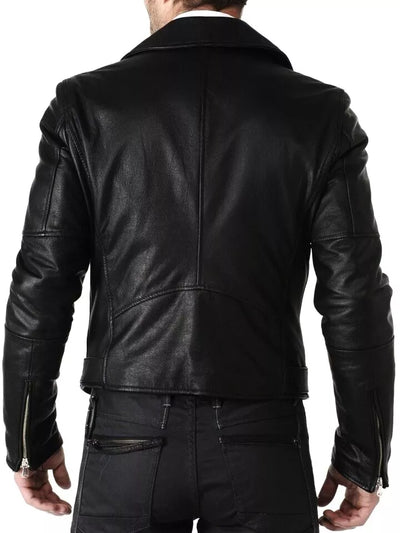 Men's Cafe Racer Biker Genuine Leather Jacket Motorcycle Brando Black Leather