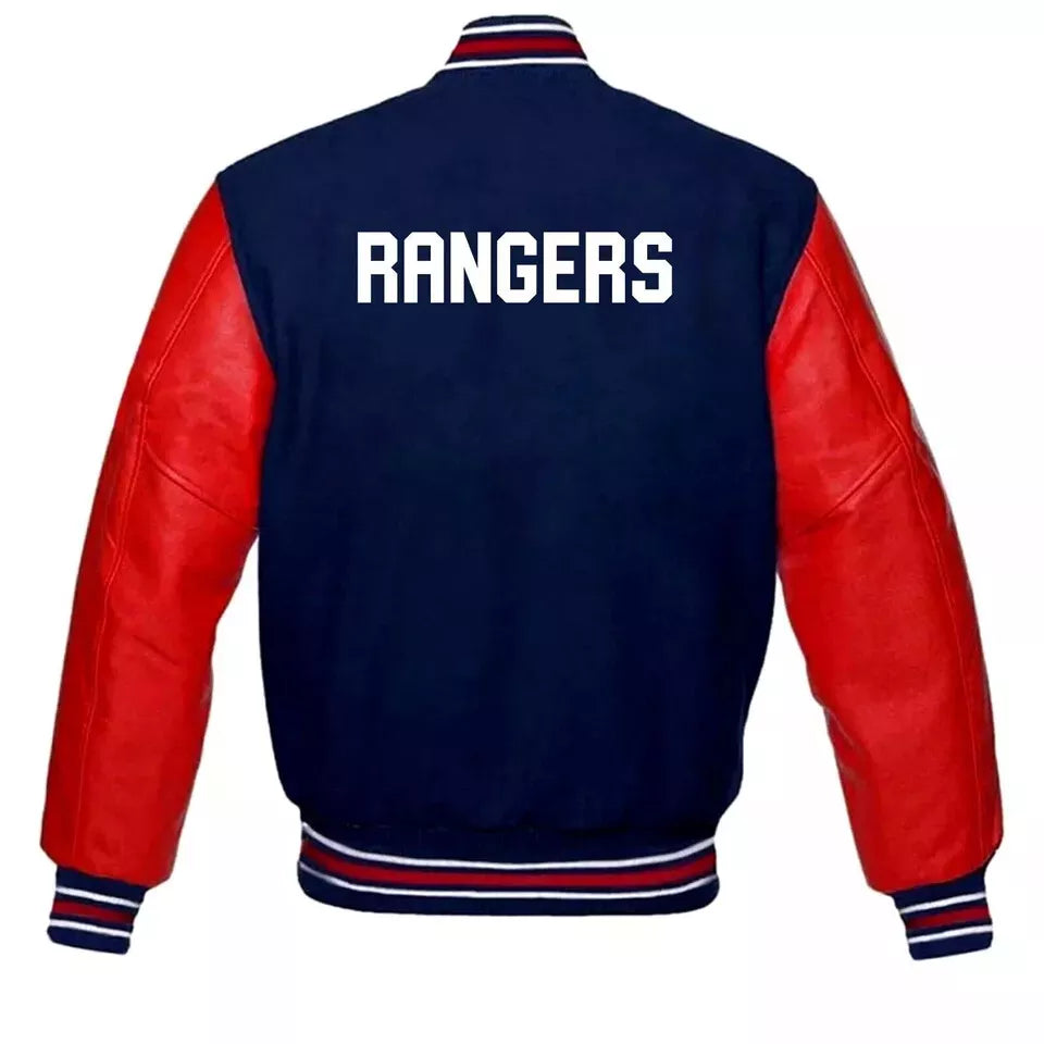 NY Rangers Lettermen Varsity Jacket Wool & Genuine Leather Sleeves