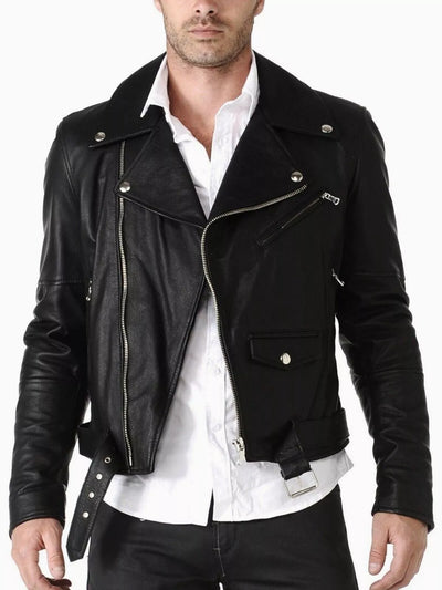 Men's Cafe Racer Biker Genuine Leather Jacket Motorcycle Brando Black Leather