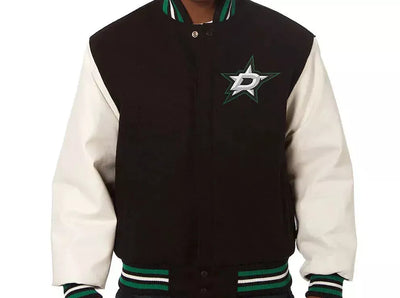 Letterman Dallas Stars Black and White Wool & Leather Varsity Jacket