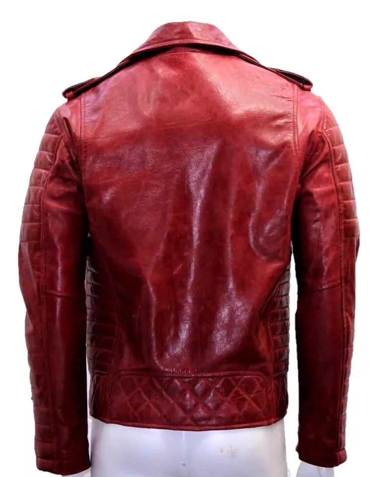 Cafe Racer Men's Leather Jacket Brando Motorcycle Biker Red Sheep Skin Leather